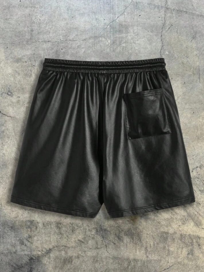 Bonga Boys Men Drawstring Waist Black Leather Plain Shorts